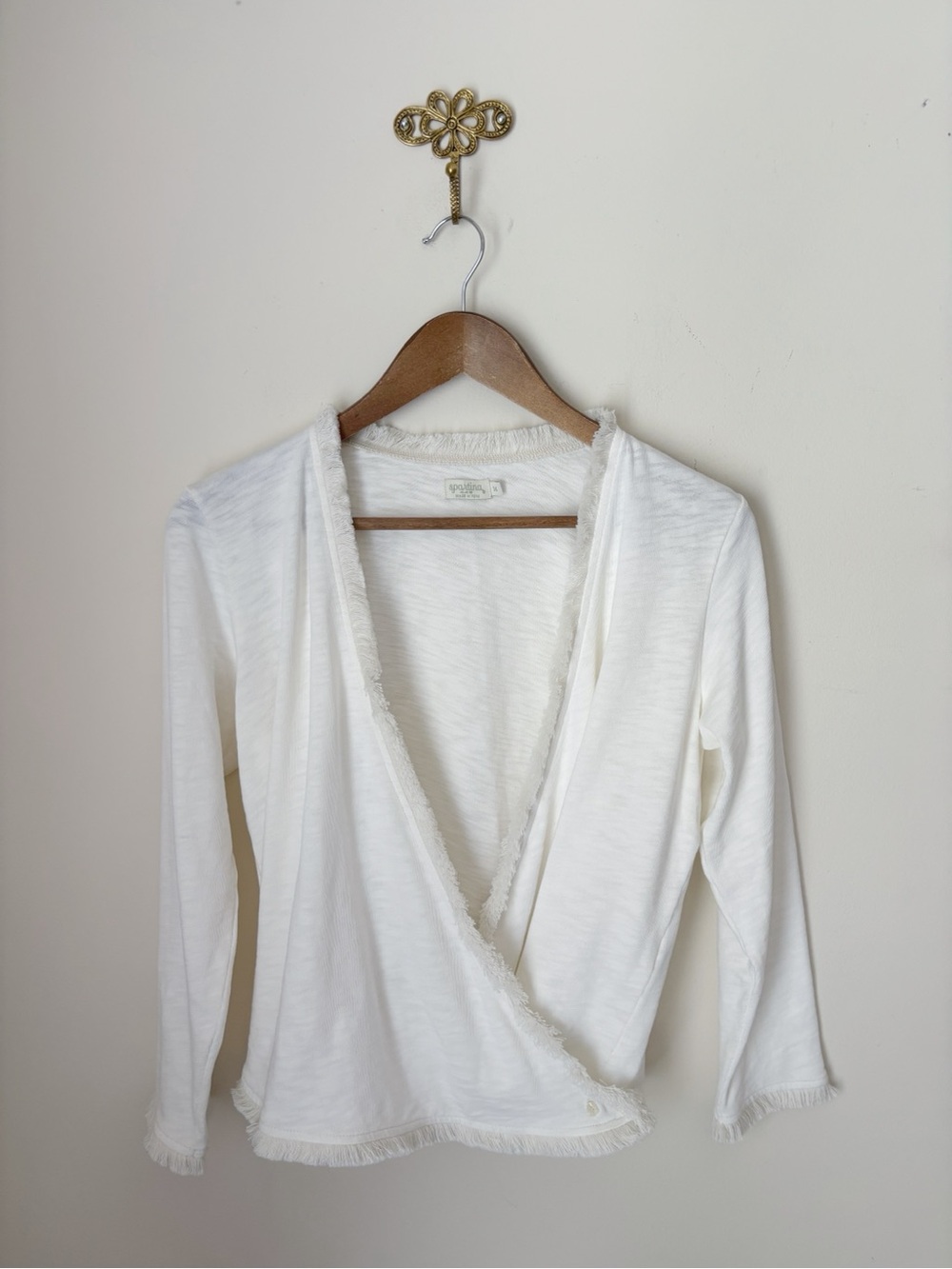 Spartina 449 Pearl White Fringe Convertible Clara Top Cardigan Medium
